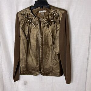 LEATHER  jacket,sweater jacket,multi media,like new!
3D floral,bronze shimmer,